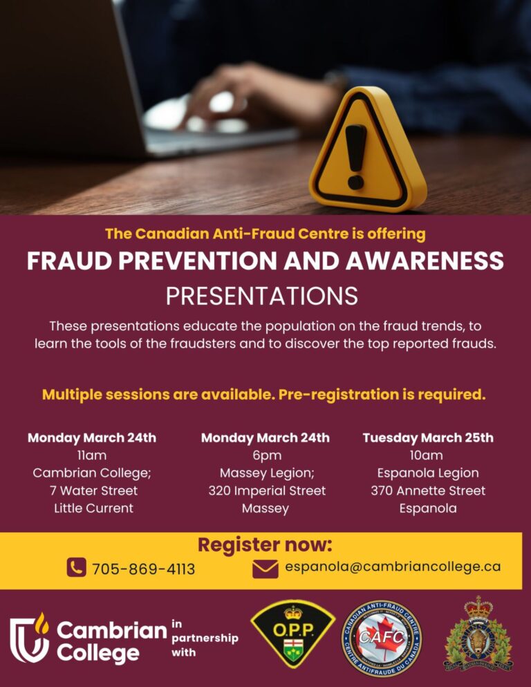 Anti-fraud presentations in March for Espanola and Manitoulin – Fraud Prevention Month